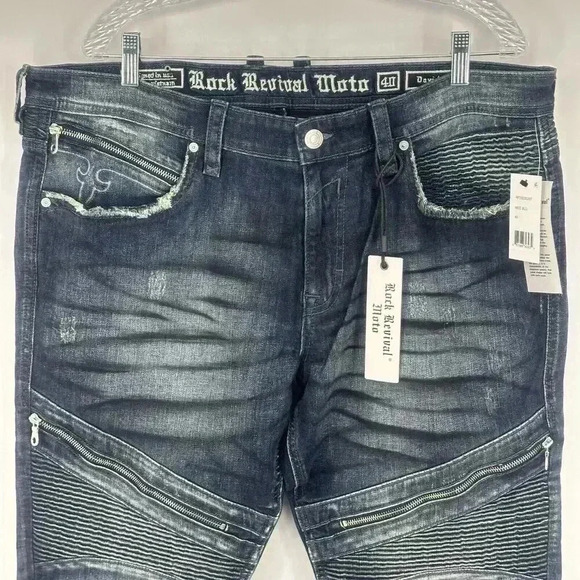 NWT Rock Revival Men's Blue Daviday Moto Stretch Slim Fit Jeans 40x32 - Picture 3 of 16